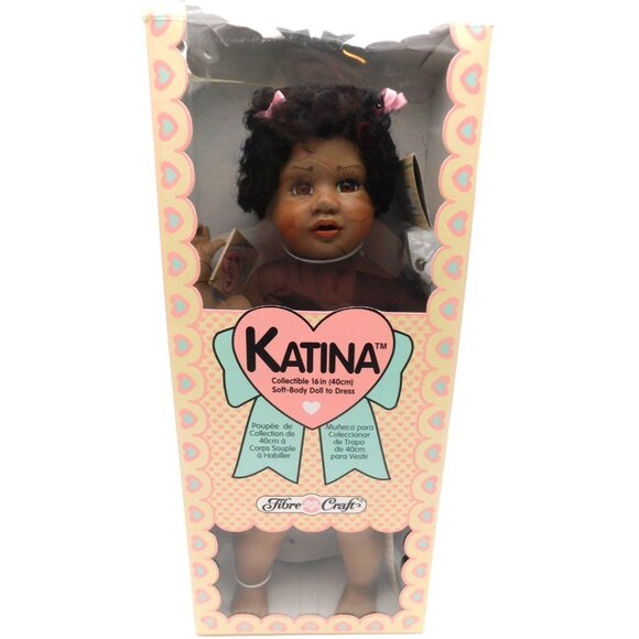 Vintage Fibre Craft Katina 16" Soft Body Doll in Box African American Shoes 1994 - Picture 1 of 7